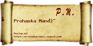 Prohaska Manó névjegykártya